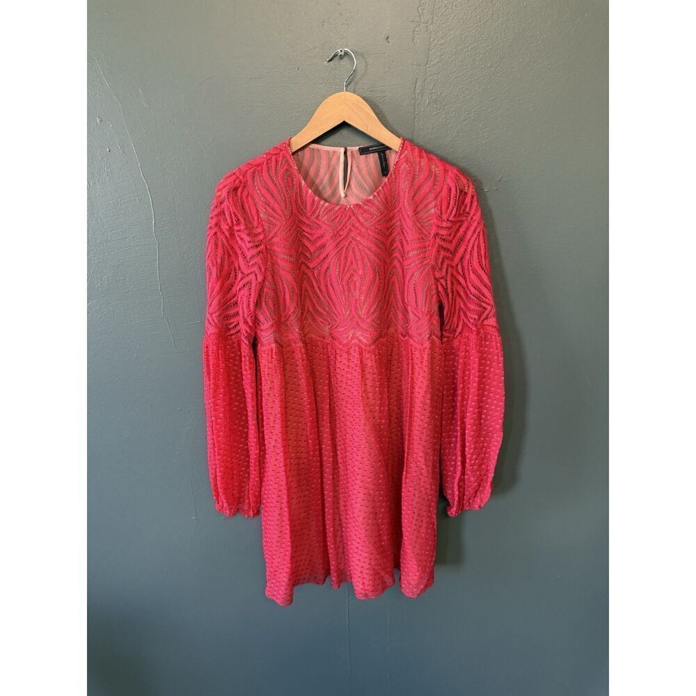 Bcbg Maxazria Womens Red Long Sleeve Slip Dress Size Medium Sheer